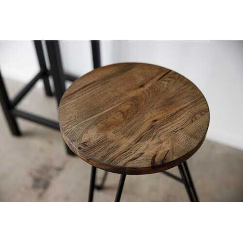 30" Round Charcoal Brown Ash Wood And Steel Bar Stool