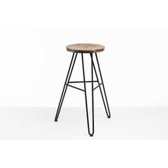 30" Round Charcoal Brown Ash Wood And Steel Bar Stool