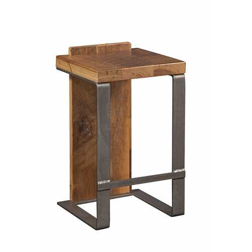 24" Industrial Style Natural Reclaimed Oak And Steel Bar Stool