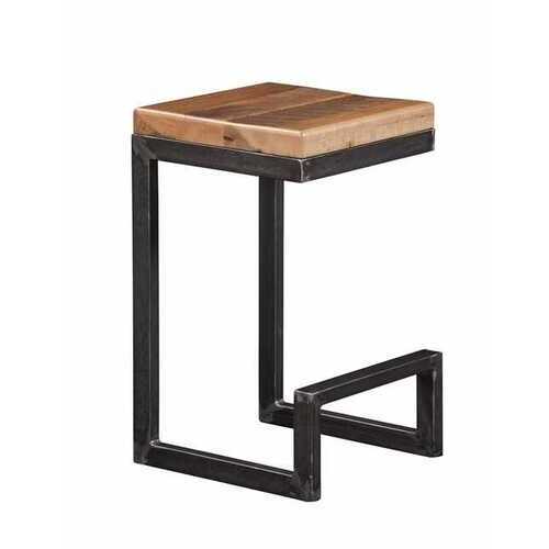 24" Natural Reclaimed Oak And Black Steel  Bar Stool