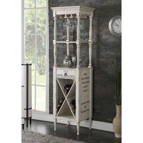 20" X 18" X 73" Antique White Wood Wine Cabinet