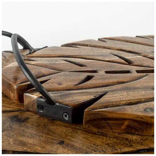 S/2 Brown Wooden Leaf With Sports Handle Trays