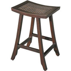 Compact Teak Shower Outdoor Bench with Rattan in Brown Finish