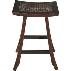 Compact Teak Shower Outdoor Bench with Rattan in Brown Finish