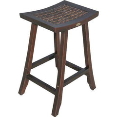 Compact Teak Shower Outdoor Bench with Rattan in Brown Finish