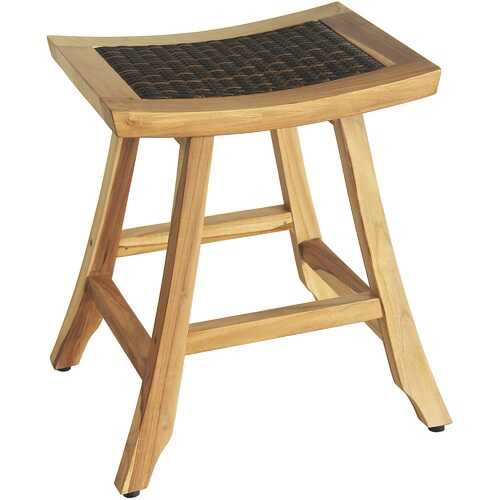 Compact Teak Counter Stool with Rattan in Natural Finish