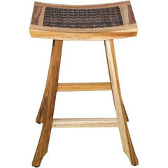Compact Teak Counter Stool with Rattan in Natural Finish