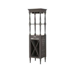 73" Wooden Antique Gray Finish Wine Cabinet with open Compartments