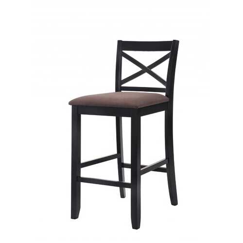 Set of 2 - 43" Black Wood Finish with Dark Fabric Upholstered Seat Bar Chairs