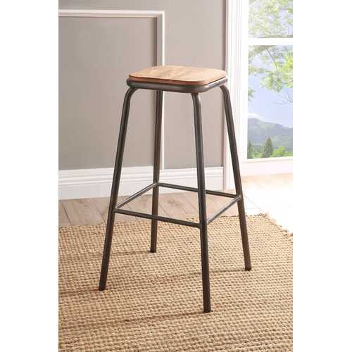 Set of 2 30" Gunmetal and Natural Backless Stools