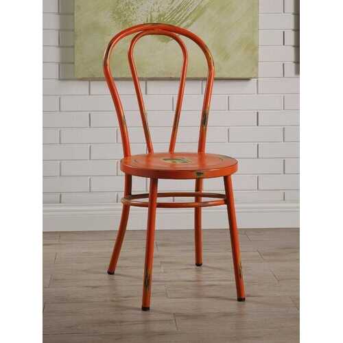 Set of 2 Antiqued Orange Metal Dining Chairs