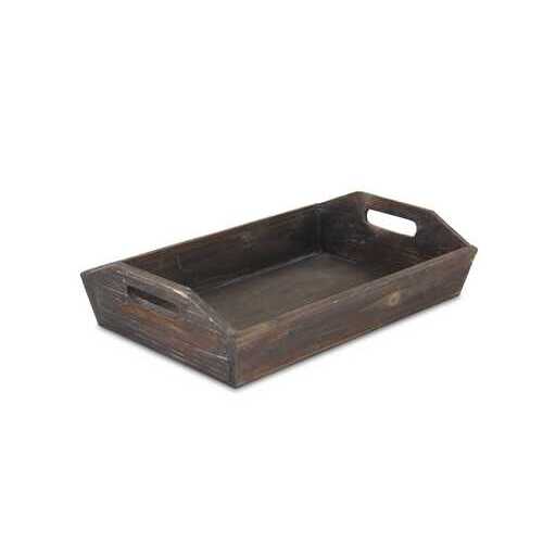 Rectangular Dark Rustic Brown Finish Wood Serving Tray with Handles