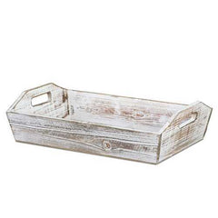 Rectangular White Wash Rustic Finish Wood Serving Tray with Handles