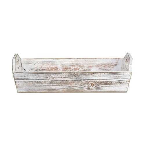 Rectangular White Wash Rustic Finish Wood Serving Tray with Handles