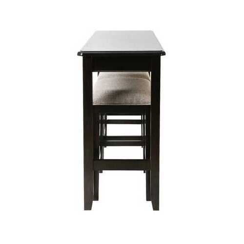 Rectangular Espresso Finish Sofa table with Two Bar Stools