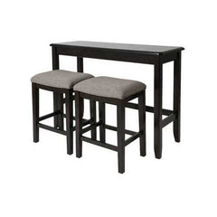 Rectangular Espresso Finish Sofa table with Two Bar Stools