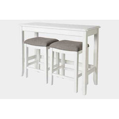 Rectangular White Finish Sofa table with Two Bar Stools