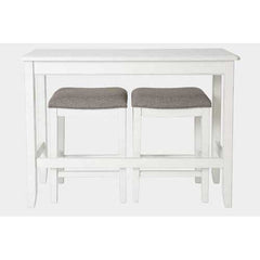 Rectangular White Finish Sofa table with Two Bar Stools