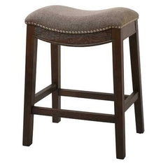 Counter Height Saddle Style Counter Stool with Taupe Fabric and Nail head Trim