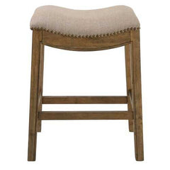 Counter Height Saddle Style Counter Stool with Cream Fabric and Nail head Trim