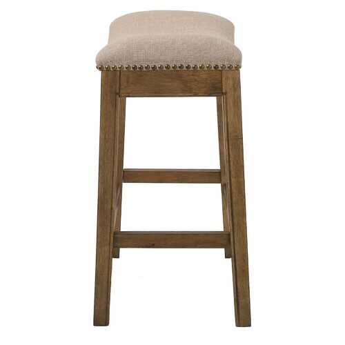 Counter Height Saddle Style Counter Stool with Cream Fabric and Nail head Trim