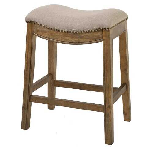 Counter Height Saddle Style Counter Stool with Cream Fabric and Nail head Trim