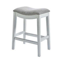 Counter Height Saddle Style Counter Stool with Grey Fabric and Nail head Trim