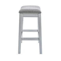 Counter Height Saddle Style Counter Stool with Grey Fabric and Nail head Trim