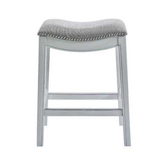 Counter Height Saddle Style Counter Stool with Grey Fabric and Nail head Trim