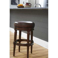 Distressed Walnut Finished Bar Height Round  Stool