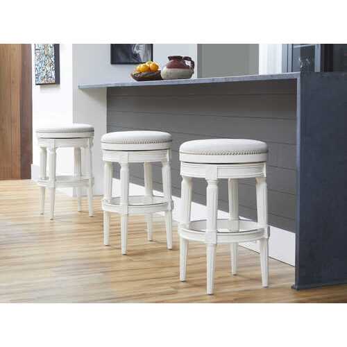 Bar Height Round Backless Stool in  White Fabric