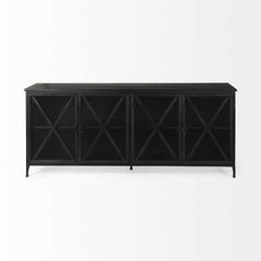 Black Solid Metallic Bronze Finish Sideboard With 4 Glass Cabinet Doors