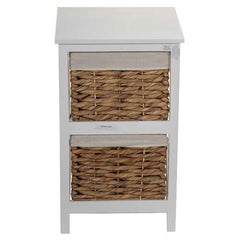 White Wooden Side Table with 2 Lined Basket Weave Drawers