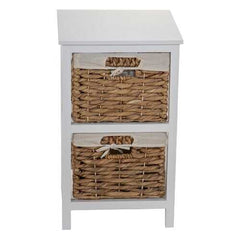 White Wooden Side Table with 2 Lined Basket Weave Drawers