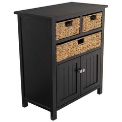 Black Wooden Cabinet with 3 Basket Weave Drawers and  2 Door Bottom Storages