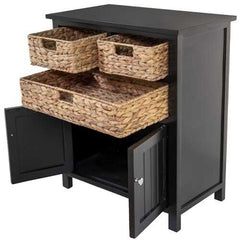 Black Wooden Cabinet with 3 Basket Weave Drawers and  2 Door Bottom Storages