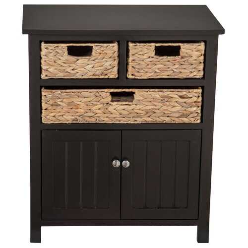 Black Wooden Cabinet with 3 Basket Weave Drawers and  2 Door Bottom Storages