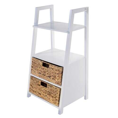 White Wooden Shelving unit   2 Shelves with 2 Basket Weave Drawers