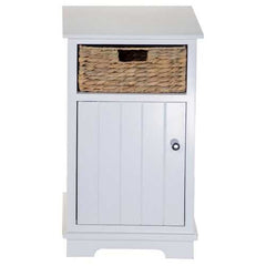 White Wooden Cabinet with 1 Basket Weave Drawer and  1 Door Bottom Storage