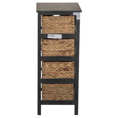 Gray Wooden Side Table with 4 Basket Weave Drawers