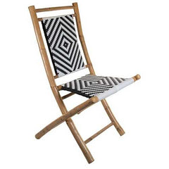 Set of 2 Foldable Armless Chairs in Solid Bamboo Frame with Black and White Woven Seat