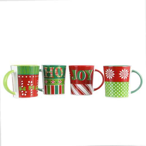 Gibson Home 4 Piece Holiday Wrap 15 Ounce Assorted Funky Mug Set