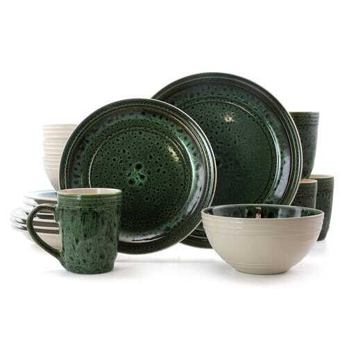 Elama Blue Jade 16 Piece Luxurious Stoneware Dinnerware with Complete Setting for 4