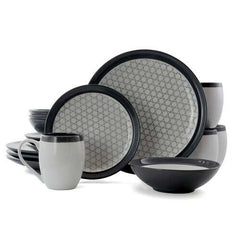 Elama FineLines 16 Piece Luxurious Stoneware Dinnerware with Complete Setting for 4, 16pc