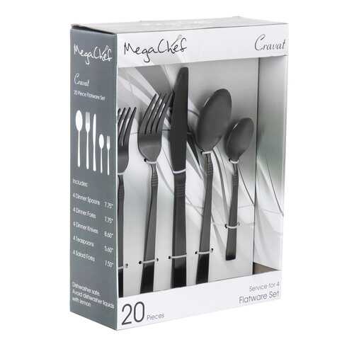 Megachef Cravat 20 Piece Flatware Utensil Set, Stainless Steel Silverware Metal Service for 4 in Matte Black